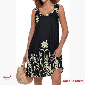 Cotton Polyester Summer Dress Sleeveless Casual Swing Pockets